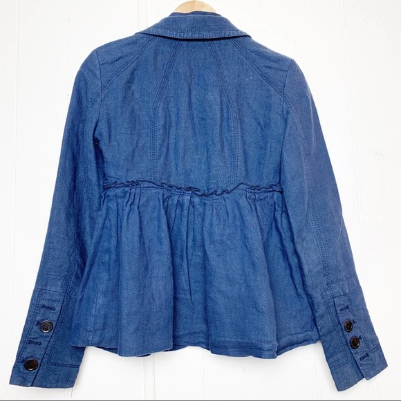 Zara Woman Navy Linen Ruffle Cropped Jacket Women’s Size XS/S - Picture 2 of 8